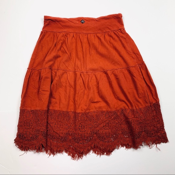 Prana Cotton Lace Crochet Skirt Rust Orange - Picture 2 of 6